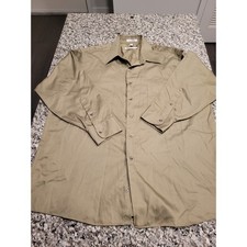Geoffrey Beene Sateen XL Khaki Long Sleeve Button Up Dress Shirt Wrinkle Free