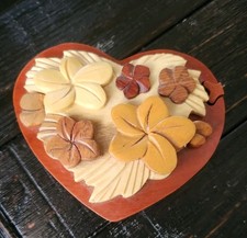 Wooden Flowers Heart Shape Oval Secret Jewelry Puzzle Box Trinket Lined Red