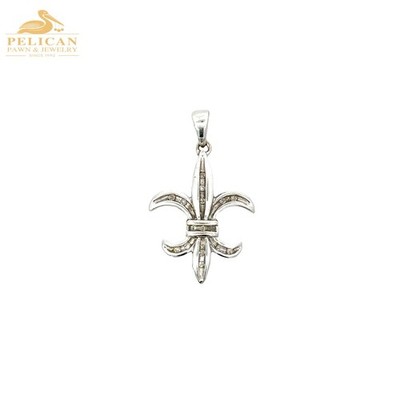 Diamant Fleur di Lis Charm Anhänger in 10K Weißgold 0,017ctw (PBR118178)