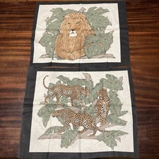 Lion Cheetah Leopard Big Cats Fabric Quilt Pillow Cushion Panel Block 19  x15.5  