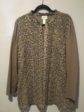 CHICO'S LEOPARD PRINT JACKET DUSTER MESH OVERLAY STITCHING DETAILS SZ 3 XL 16 
