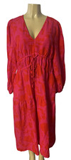 Kate Spade x Target Dress Womens Large Pink Red Floral Linen Maxi Balloon Sleeve