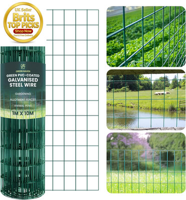 Maschendrahtzaun - 1 m x 10 m PVC beschichtet Gartenzaun Rolle, Stahl verzinkt 