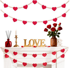 2 Pack Valentines Day Decorations Heart Garland Banner Felt Hearts and Beads Pre