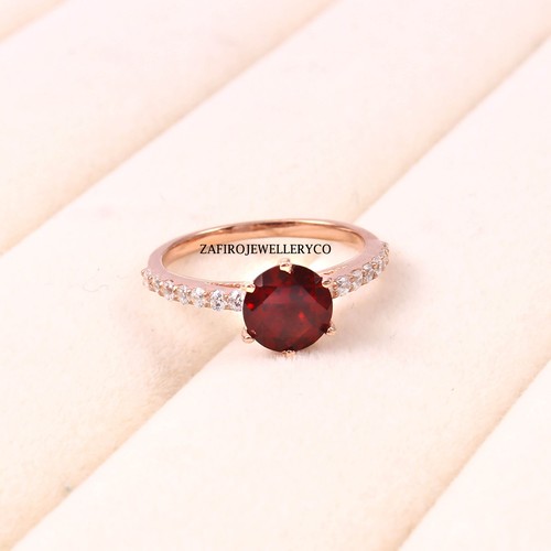Natural Garnet Ring, January Birthstone, Promise Ring, 925 Sterling Silver - Foto 1 di 3