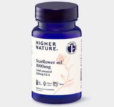 Higher Nature Starflower 1000mg Cold Pressed 220mg GLA caps (30) BBE 06/2028