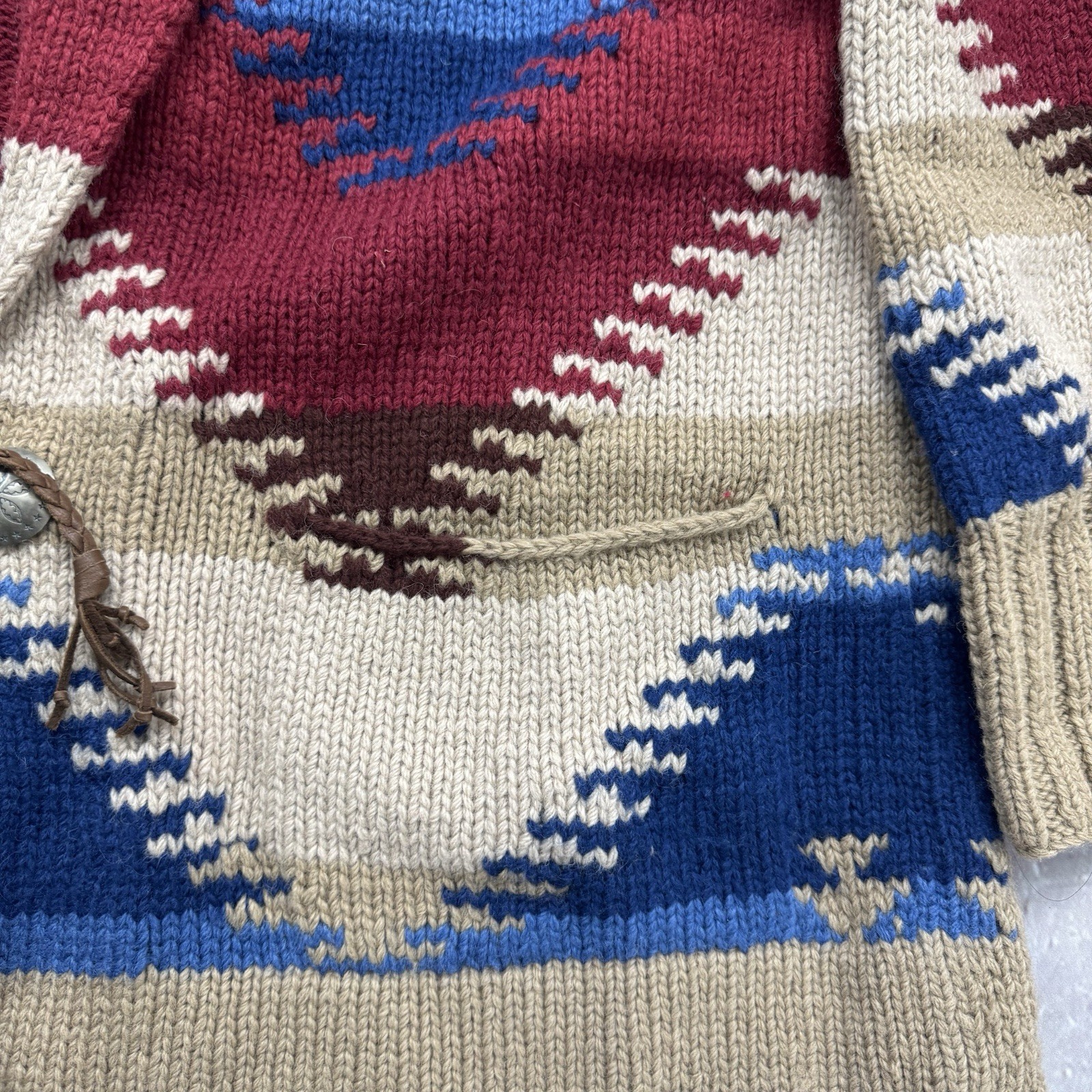 Vintage Ralph Lauren Country Navajo Hand Knit Cardigan Sweater Wool Size L Aztec image 3