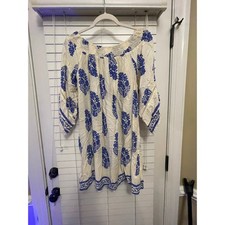 Kori America Lightweight Summer Boho Dress Printed Blue White Women's Size L