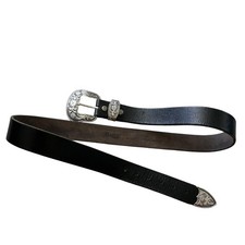Vintage 96 Beltis Genuine Full Grain Leather Western Concho Belt Black Buckle 44