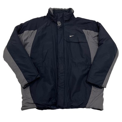 Vintage Nike Jacke Athletic 72 Gesteppt Herren Large Navy Grau Y2K Kapuze Mantel