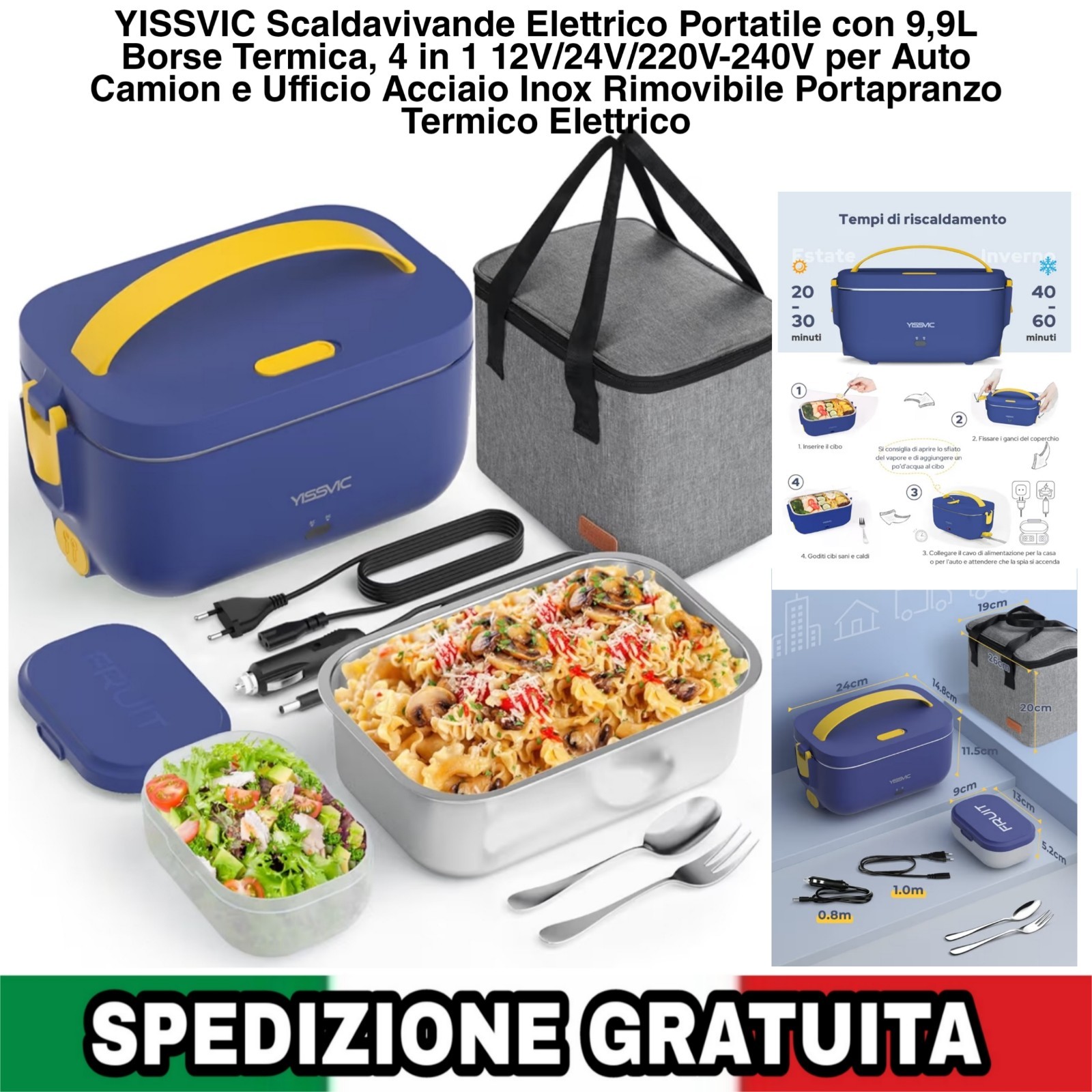 Scaldavivande Elettrico Portatile,Borsa Termica,12v,24v,220-240v, 1,5 Litri 