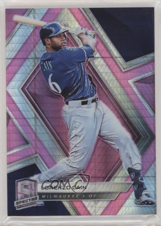 2019 Panini Chronicles Spectra Neon Pink Prizm 8/75 Lorenzo Cain #97 nd3