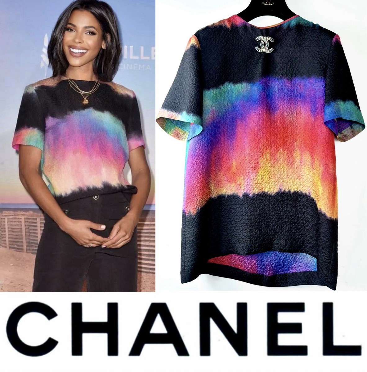 Mint Chanel 2020 2021 Black Rainbow Tie-dye T-Shirt 34 36 2