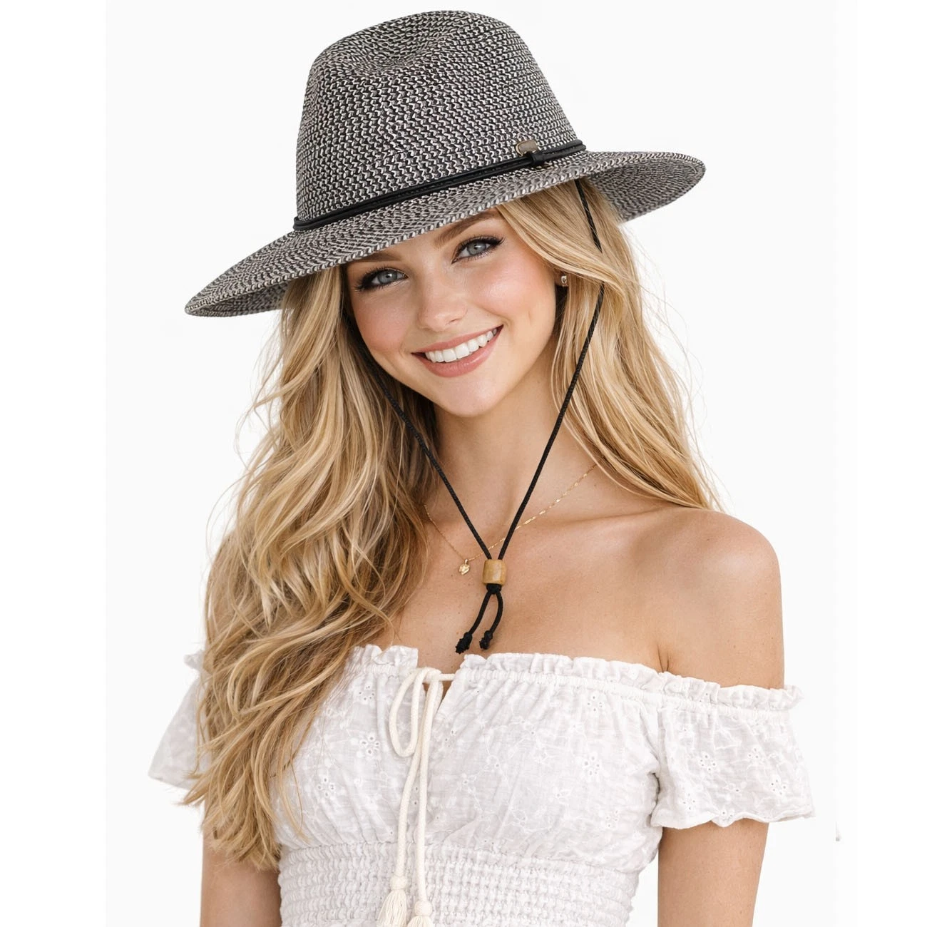 C.C Exclusive Women's Classic Panama Straw Sun Hat with Adjustable Chin Strap
