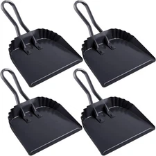 4 Pack 12-inch Heavy Duty Metal Dustpan Household Large Handheld (Black)