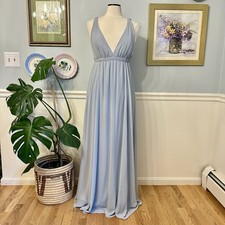 Show Me Your Mumu Ava Maxi Dress Medium Steel Blue Bridesmaid Grecian Chiffon