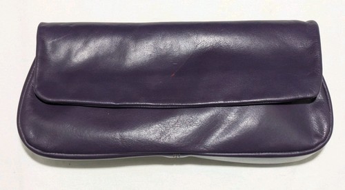 Vintage 70s Eggplant Purple 2 Pocket Fold Over Clutch - Picture 2 of 12