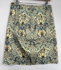 Talbots Stretch Paisley Medallion Print A-Line Skirt Women's Size 8 Blue Cream