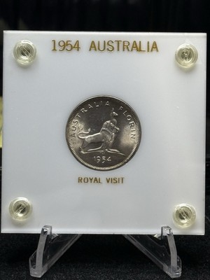 1954 AUSTRALIA SILVER 2 SHILLINGS 1 FLORIN ROYAL VISIT SUPERB GEM BU CAPITAL