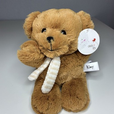 Aurora Debi Lilly Riley Teddy Bear Plush 8  Brown Tan Striped Scarf NWT