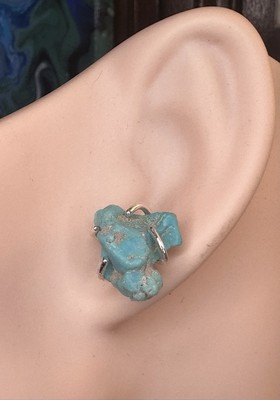 Handgefertigte rohe Arizona Türkis Nugget 925 Sterlingsilber Ohrringe je 9 kt
