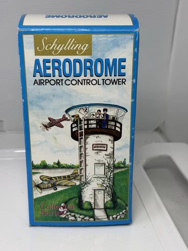 Vintage Tin Toy Wind Up Schylling Aerodrome Litho Airport Control Tower in box