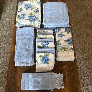 VINTAGE CANNON Towel Set, Bath Towel, Hand Towels,Blue/Blue Roses 19pc Set