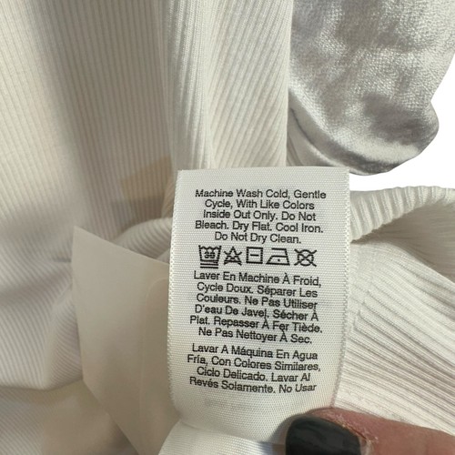DKNY Ribbed White Henley Shirt Short Puff Sleeve Womens XL Feminine Cottage NEW - Picture 8 of 11