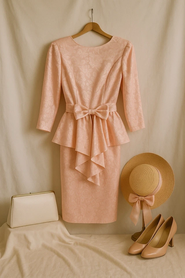 Vestido vintage años 80 All That Jazz rosa peplum con cinturón de lazo extraíble talla 3/4 Foto 4 de 4