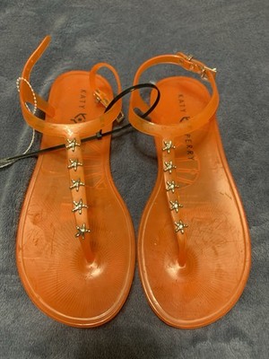 Womens Katy Perry Orange Starfish Studded T-Strap Geli Sandals Size 7 New No Box