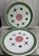 Vtg Caleca Belvidere Geometric Dinner Plate Hand Painted Italy 11" DIA Set of 2
