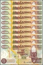 Zambia 500 Kwacha, 2003, P-43b, UNC, Polymer X 10 PCS