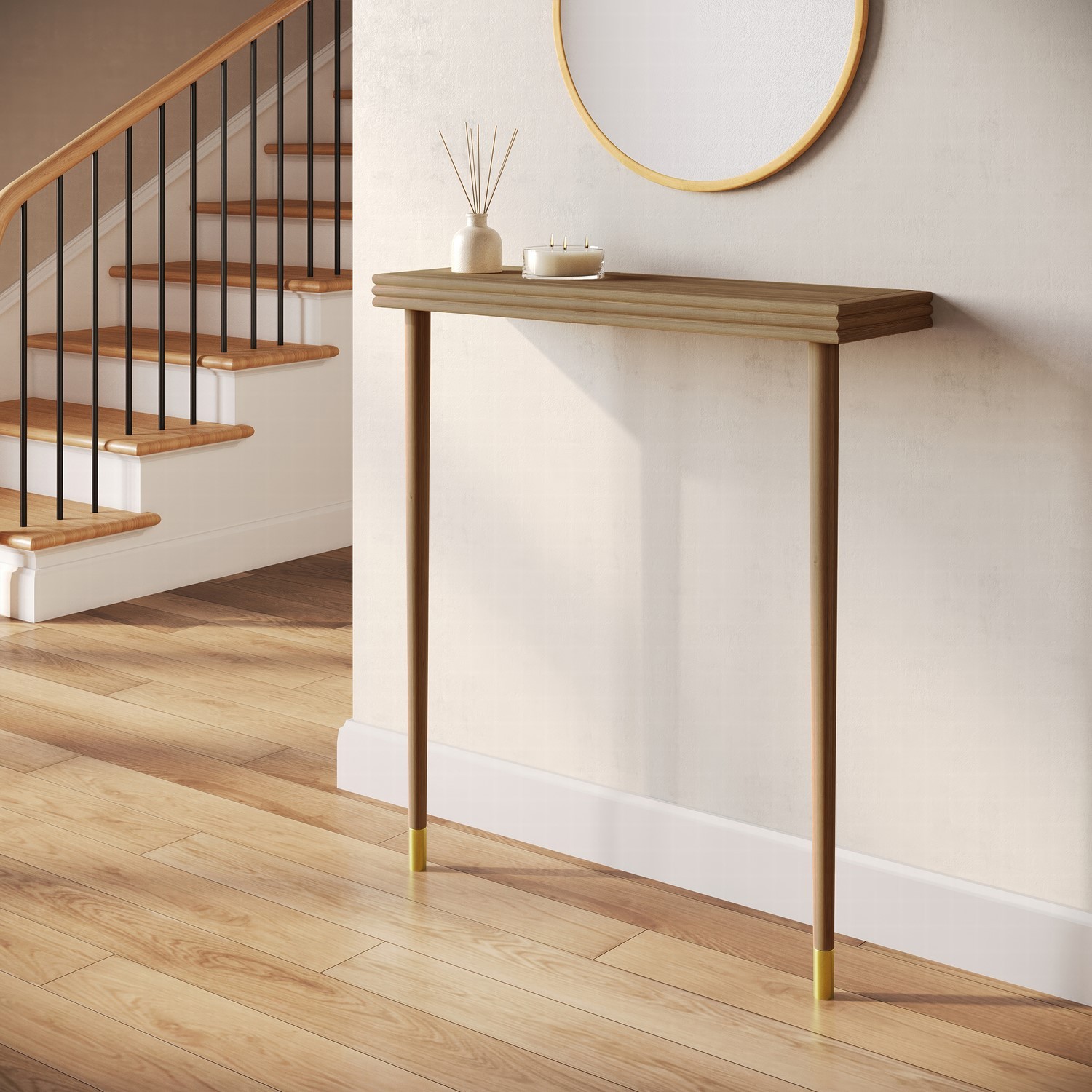 Extra Small & Narrow Solid Weathered Oak Console Table - 80cm - Rayne RYN003