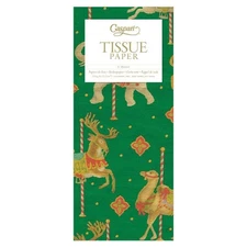 MERRY GO ROUND GREEN Caspari deluxe gift tissue paper, 4 sheets (20" x 30") NIP