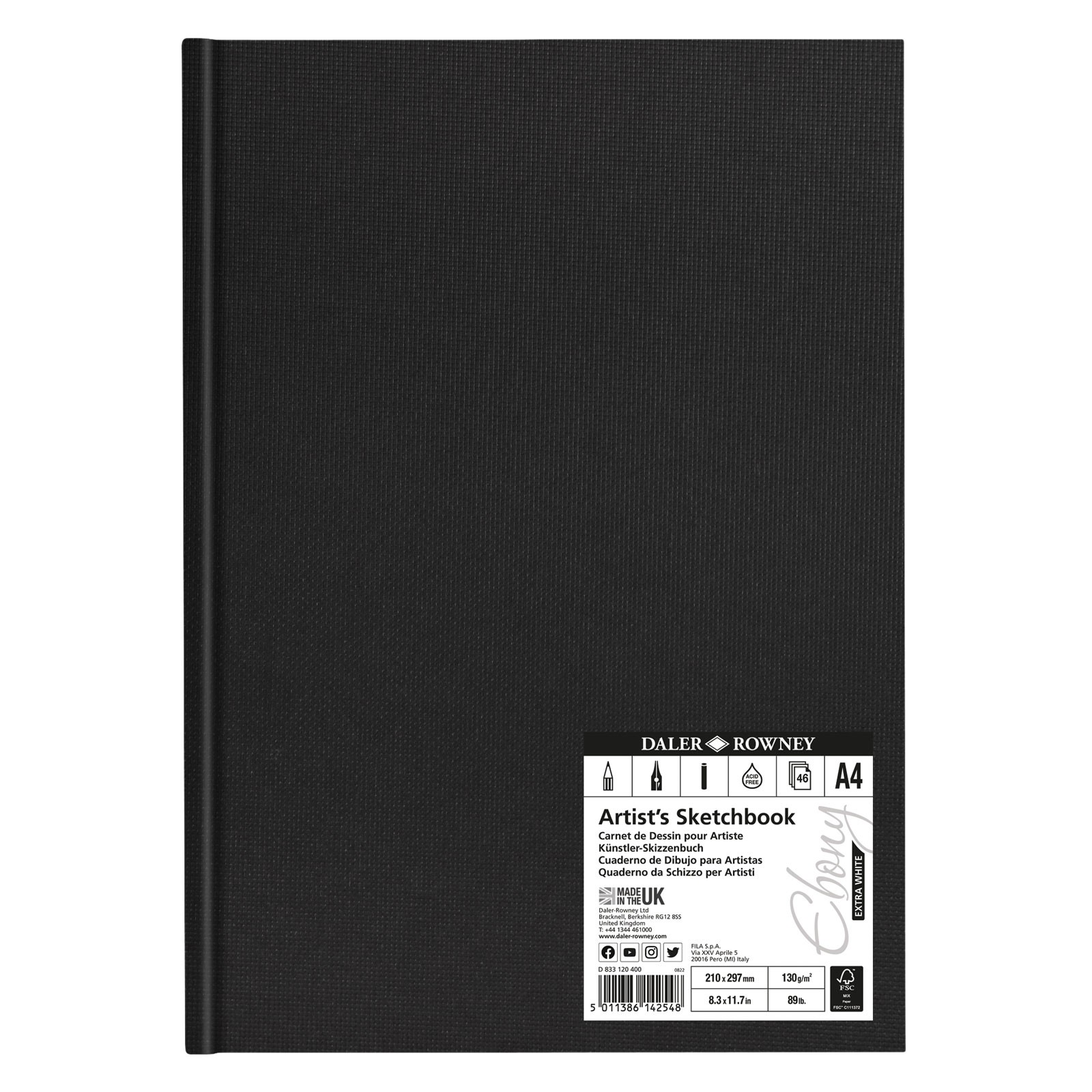 Daler-Rowney Ebony Extra White H/B Sketchbook A4 Portrait 130g 46Sh