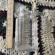 Vintage ARC France Clear Glass Ribbed Refrig Pitcher w/Handle 6in Tall No Lid