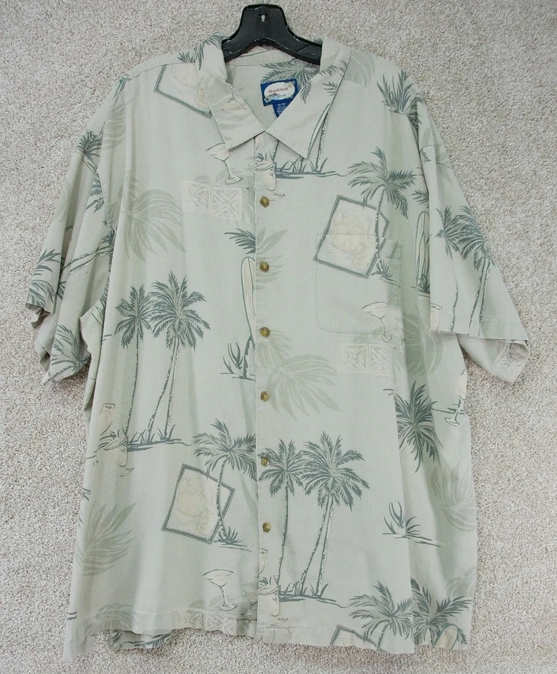 Camisa Isla Azul Para Hombre Isla Hawaiana Manga Corta Palmeras Talla 3XL Verde Foto 2 de 4