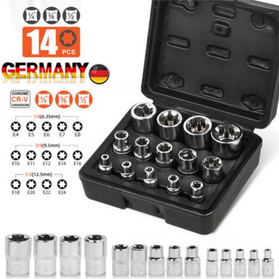 14x Torx Nüsse Satz Steckschlüsseleinsatz Vielzahn Stecknuss Satz 1/2'' 1/4'' 3/8''