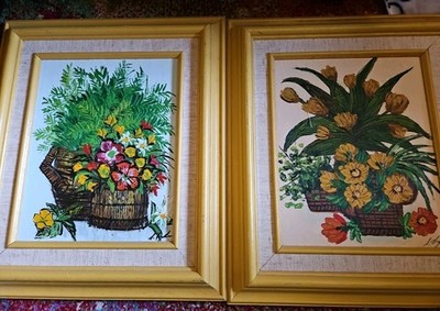 Two Bright Original Floral Oil Paintings by  C Hayden Framed & matted 15''x 13''
