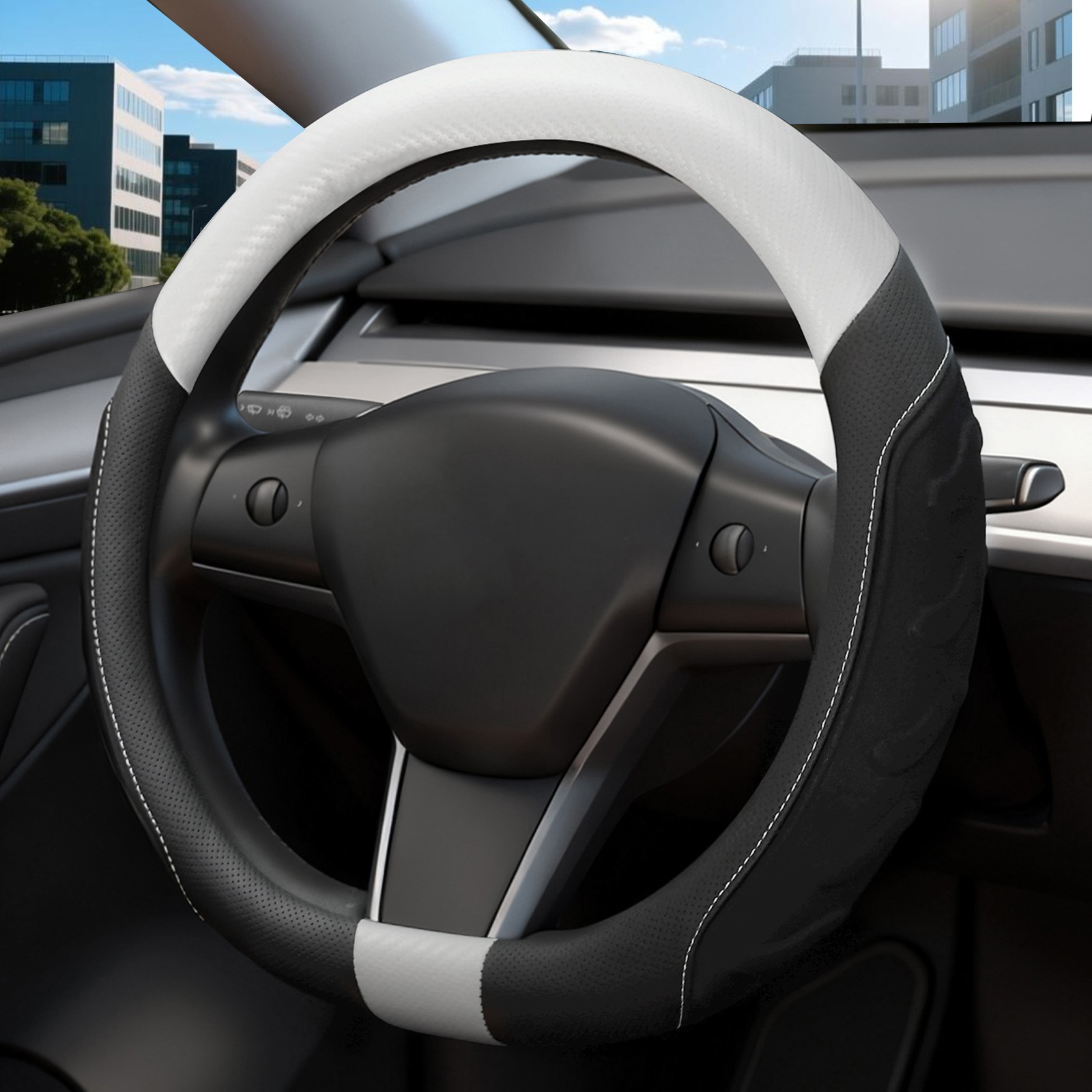 Customized for Tesla Model Y 3 Flat Bottom D Shape Leather Steering Wheel Cover