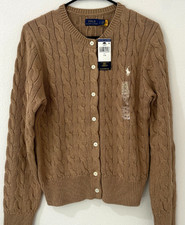 Polo Ralph Lauren Women's Cable Knit Cardigan Brown L NWT QR Authentic