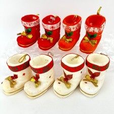 Vtg 8 Flocked Santa Boots Japan Candy Container Styrofoam Ornaments 2.5 Tall
