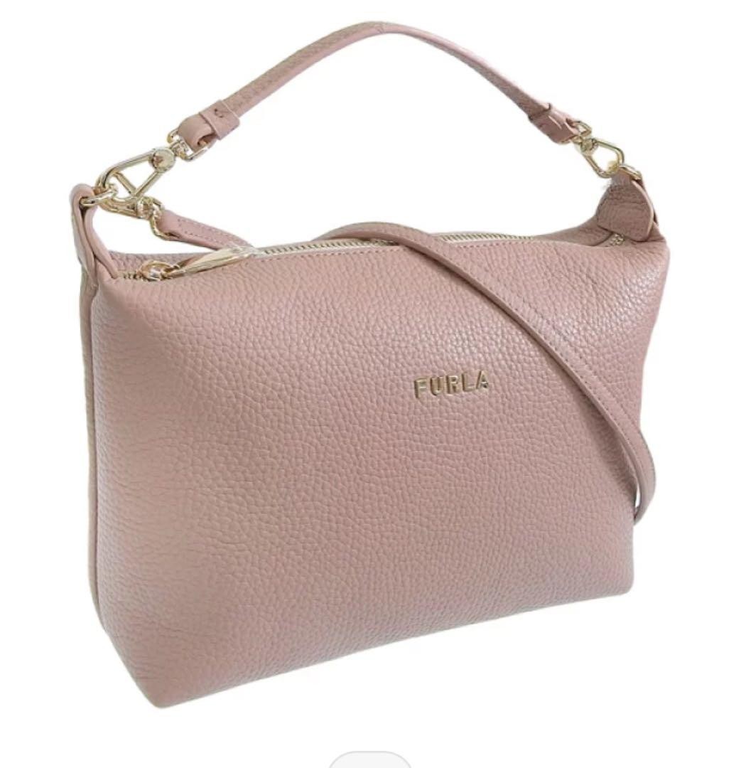FURLA Pink Leather 2Way Handbag Shoulder Bag Women's Stylish Authentic Gift