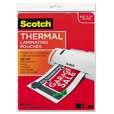Scotch TP385420 9" x 11.5" 3 mil Laminating Pouches - Gloss Clear 20/PK New