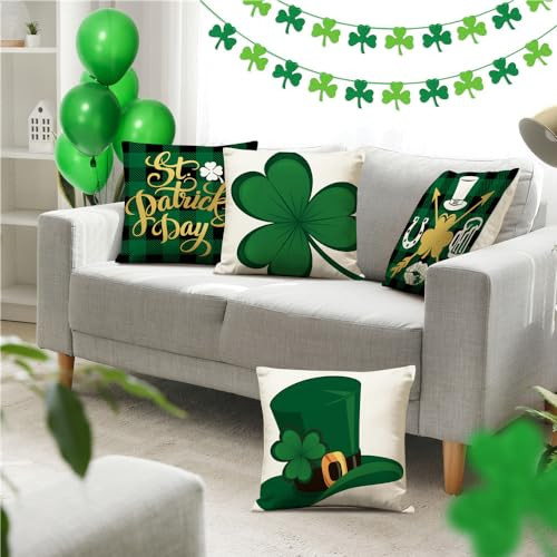 St Patricks Day Pillow Covers 18x18 Shamrocks St Patricks Day Decorations - Picture 5 of 7