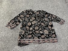 Lucky Brand Blouse Womens 1X Black Floral Scoop Neck 3/4 Sleeve Tunic Top
