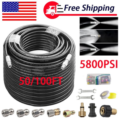 #ad #ad 100FT Sewer Jetter Nozzles Kit Drain Cleaning Hose for Pressure Washer 5800PSI $33.98