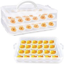 Cmaqpw 2 Layers Deviled Egg Containers with Lid,48 Slots medium, clear