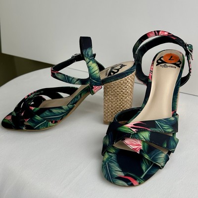 Fergalicious Women 7 Sandals Block High Heel Tropical