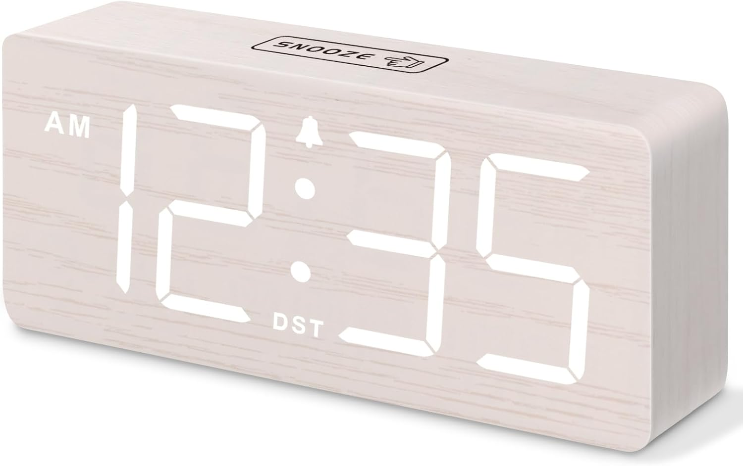 Wooden Digital Alarm Clock with Large Display for Bedroom or Living Room